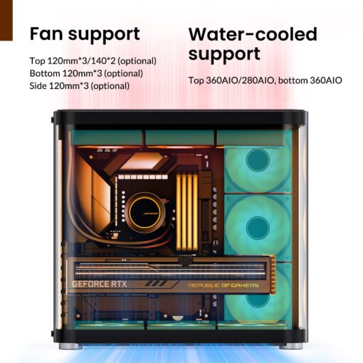 JONSBO TK-2 Black ATX Mid-Tower Pc Case,Hyperboloid Glass Design, Separated Cabinet Structure, Al Alloy Shell Desktop Computer Case, Support BTF Motherboard/ATX Power supply/360 AIO, Black - Image 5