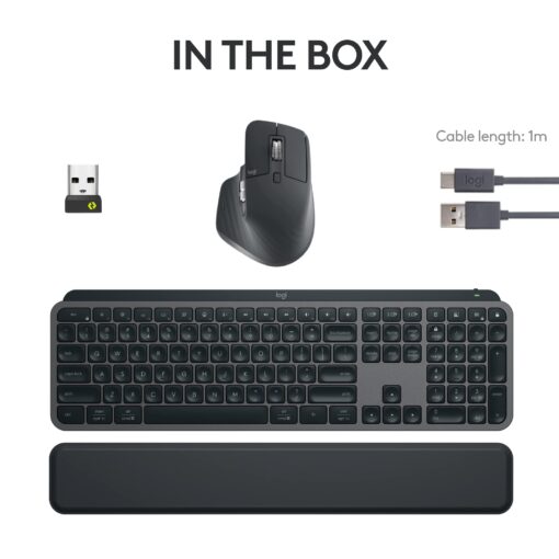 Logitech MX Keys S Combo - Performance Wireless Keyboard and Mouse with Palm Rest, Customizable Illumination, Fast Scrolling, Bluetooth, USB C, for Windows, Linux, Chrome, Mac - Image 4