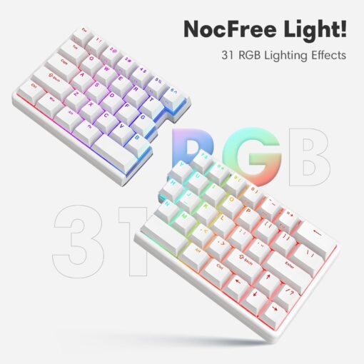 NocFree Wireless Ergonomic Split Mechanical Keyboard with Wrist Rest- Silent, RGB, Hot-Swappable, Compact 60% Layout, Foam Palm Rest, Programmable for Mac & Windows, PBT Keycaps - Image 5