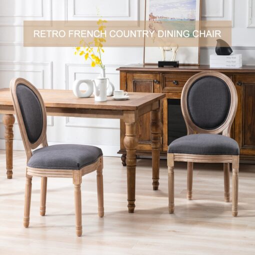 Virabit French Vintage Chairs Set of 2,Louis Farmhouse Dining Chairs with Solid Wood Frame and Tufted Fabric,Rubber Wood French Decor for Dining Room,Living Room, Kitchen,Restaurant - Image 4