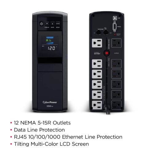 CyberPower CP1350PFCLCD PFC Sinewave UPS System, 1350VA/880W, 12 Outlets, AVR, Mini-Tower - Image 5