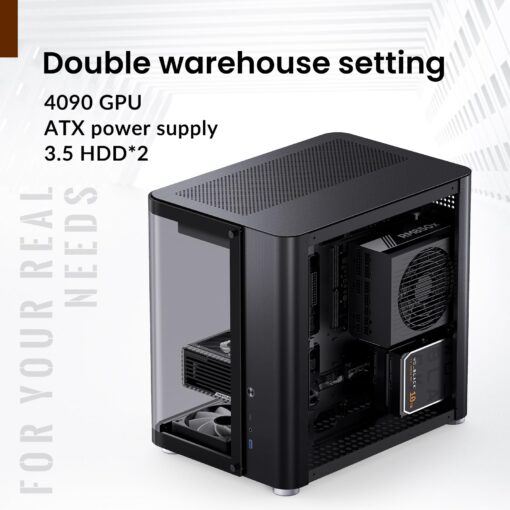 JONSBO TK-2 Black ATX Mid-Tower Pc Case,Hyperboloid Glass Design, Separated Cabinet Structure, Al Alloy Shell Desktop Computer Case, Support BTF Motherboard/ATX Power supply/360 AIO, Black - Image 3