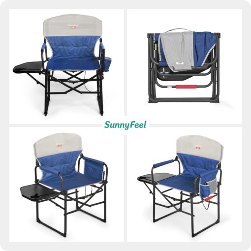 SUNNYFEEL Heated Camping Directors Chair, Heavy Duty,Oversized Portable Folding Chair with Side Table, Pocket for Beach, Fishing,Trip,Picnic,Lawn,Concert Outdoor Foldable Camp Chairs - Image 2