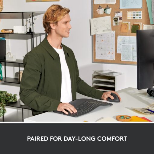 Logitech ERGO K860 Split Wireless Keyboard with wrist support and Lift Left Vertical Ergonomic Mouse, Left-handed, Bluetooth, USB receiver, Quiet, Windows/macOS/iPadOS, Laptop, PC - Graphite - Image 6