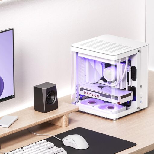 JONSBO TK-1 White Micro ATX Mini Tower Computer CASE, Hyperboloid Glass Design, Separated Cabinet Structure, Al Alloy Shell Matx Desktop PC Case, Support ATX Power supply/240 AIO, White - Image 7