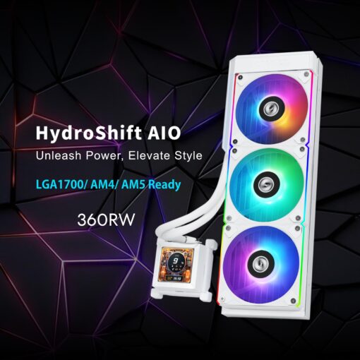 Lian Li Hydroshift 360 AIO - Pre-Installed 3 ARGB Fans, Side-Mounted Coolant Pathway, 2.88” LCD Screen 480 x 480 Res. Captured Images & Recorded Videos -LGA 1851,1700, 1200, AM5, AM4-White (HSLCD36RW) - Image 6