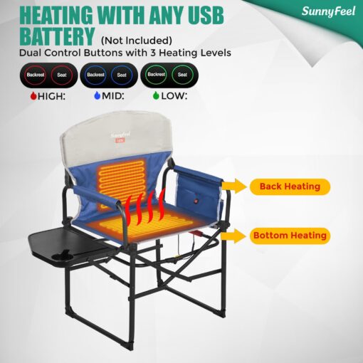 SUNNYFEEL Heated Camping Directors Chair, Heavy Duty,Oversized Portable Folding Chair with Side Table, Pocket for Beach, Fishing,Trip,Picnic,Lawn,Concert Outdoor Foldable Camp Chairs - Image 5