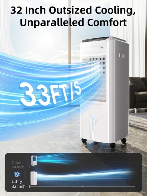 Uthfy 1800 CFM Evaporative Air Cooler, 32 Inch Swamp Cooler Air Conditioner with 4.2 Gal Water Tank, 120°Oscillation, 12H Timer, 3 Speed, 4 Modes, Remote, Portable Cooling Fan for Bedroom, Living Room - Image 7