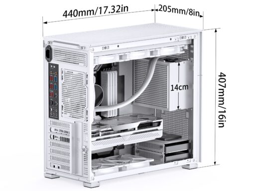 JONSBO D41 MESH SC White ATX Computer Case with Screen,ATX PC Case/Support RTX 4090(335-400mm) GPU 360/280AIO,Power A-TX/SFX: 100mm-220mm Multiple Tool-Free Design,White - Image 6