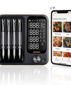 Wireless Meat Thermometer with 4 Probes, Inkbird Wifi BluetoothThermometer Digital Wireless for Rotisserie Grill Oven,Unlimited Range Dishwasher Waterproof Bluetooth Meat Thermometer for iOS & Android