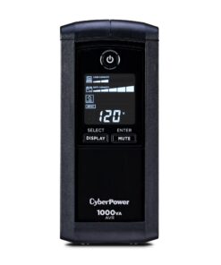 CyberPower CP1000AVRLCD Intelligent LCD UPS System, 1000VA/600W, 9 Outlets, AVR, Mini-Tower, Black