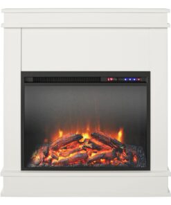 Ameriwood Home Mateo 30 Inch Electric Fireplace with Mantel, Replaceable Fireplace Insert Heater, Freestanding, Remote Control, Timer, Realistic Log and Flame Effect, White
