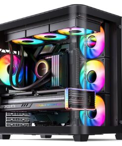 JONSBO TK-3 Black One-Piece Curved Glass ATX Mid Tower Pc Case, One-Piece Curved Glass, SP BTF MB/Dual 360 AIO/ATX PSU/40Series GPU, with 10 Fan Positions, 270 Degree Side View Display,Black Chassis