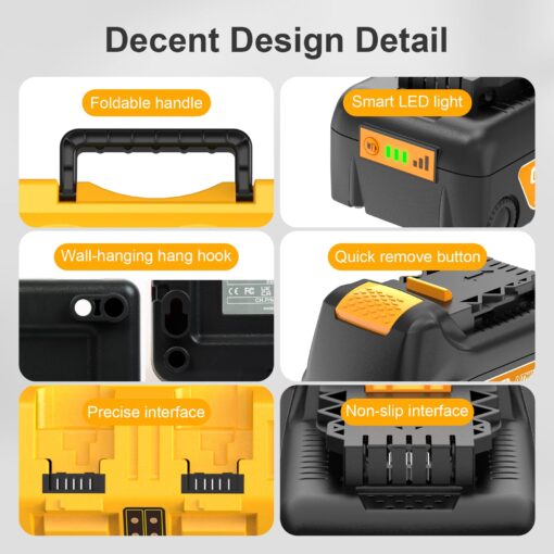 Lenoya Upgraded 7.0Ah Replacement for Dewalt 20V Battery 4Packs 20V Max High Capacity and DCB104 Charger Replacement for DCB200 DCB203 DCB204 DCB206 - Image 3