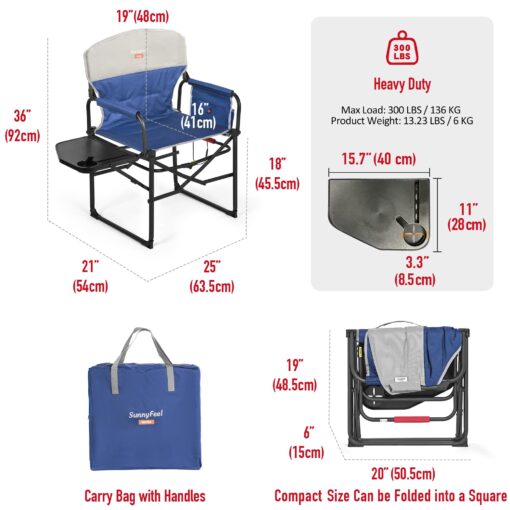SUNNYFEEL Heated Camping Directors Chair, Heavy Duty,Oversized Portable Folding Chair with Side Table, Pocket for Beach, Fishing,Trip,Picnic,Lawn,Concert Outdoor Foldable Camp Chairs - Image 3