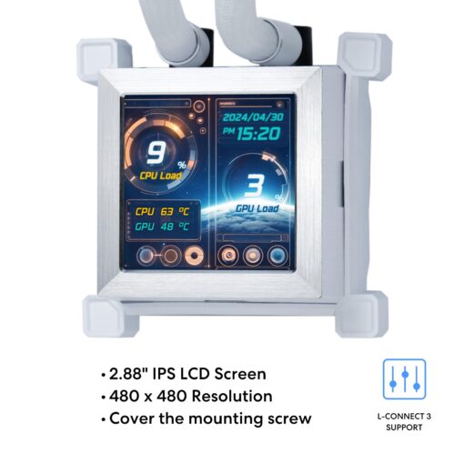 Lian Li Hydroshift 360 AIO - Pre-Installed 3 ARGB Fans, Side-Mounted Coolant Pathway, 2.88” LCD Screen 480 x 480 Res. Captured Images & Recorded Videos -LGA 1851,1700, 1200, AM5, AM4-White (HSLCD36RW) - Image 4