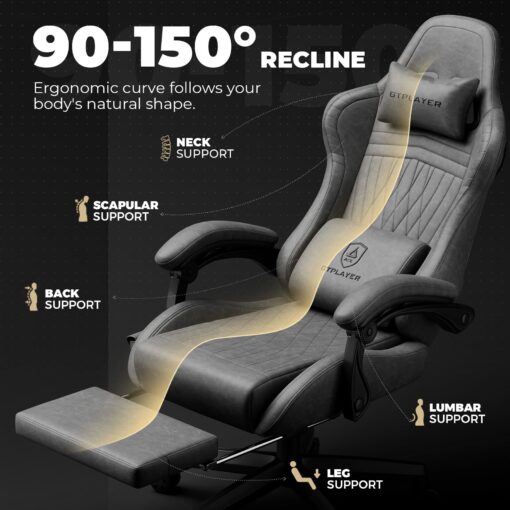 GTPLAYER Chair Computer Gaming Chair (Leather, Grey) - Image 3