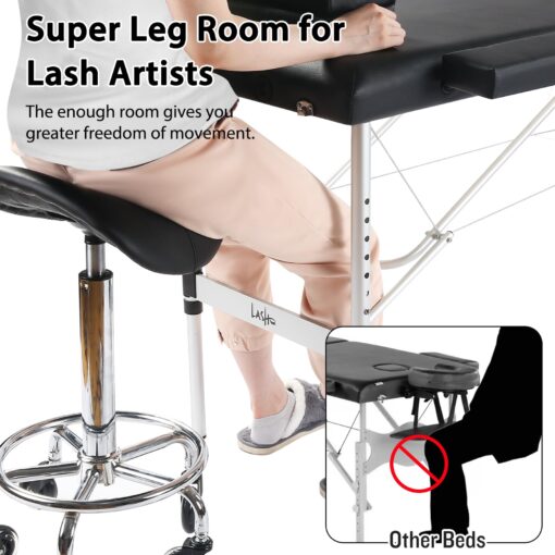 Masajeo Lash Bed for Lash Extensions Portable Lash Bed Massage Table with Eyelash Pillow Esthetician Bed Salon Table Spa Table Spa Bed Height Adjustable Waterproof Aluminum Frame (Black) - Image 6