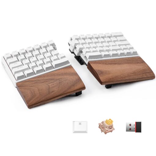 NocFree Wireless Ergonomic Split Mechanical Keyboard with Wrist Rest- Silent, RGB, Hot-Swappable, Compact 60% Layout, Foam Palm Rest, Programmable for Mac & Windows, PBT Keycaps