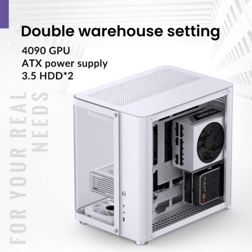 JONSBO TK-2 White ATX Mid-Tower Pc Case,Hyperboloid Glass Design, Separated Cabinet Structure, Al Alloy Shell Desktop Computer Case, Support BTF Motherboard/ATX Power supply/360 AIO,White - Image 4