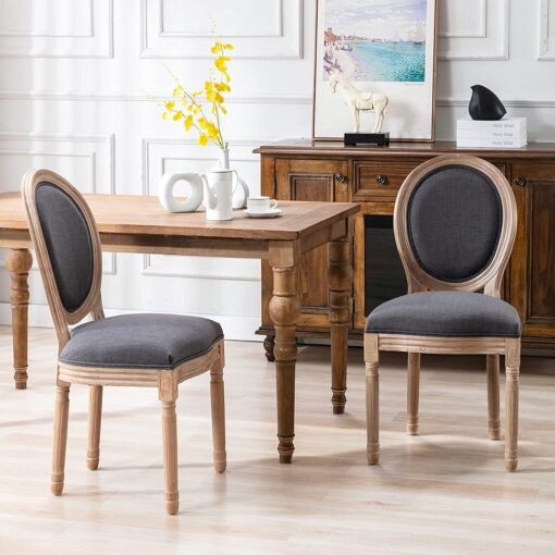 Virabit French Vintage Chairs Set of 2,Louis Farmhouse Dining Chairs with Solid Wood Frame and Tufted Fabric,Rubber Wood French Decor for Dining Room,Living Room, Kitchen,Restaurant