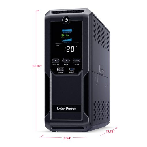 CyberPower CP1350AVRLCD3 Intelligent LCD UPS System, 1350VA/815W, 12 Outlets, 2 USB Ports, AVR, Mini Tower, Black - Image 3