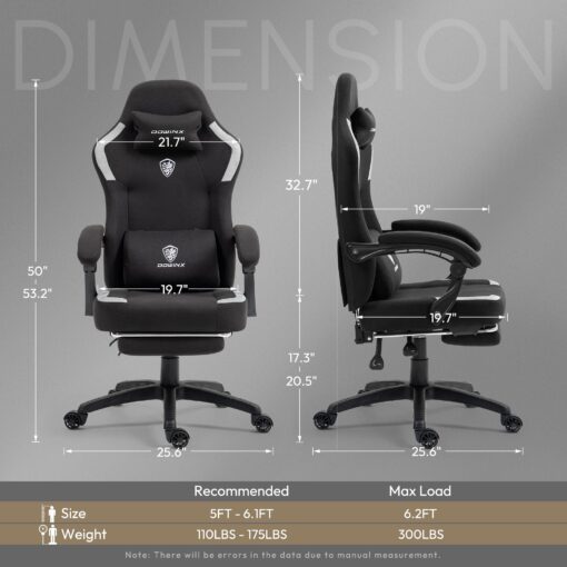 Dowinx Fabric Gaming Chair with Pocket Spring Cushion,Breathable Computer Chair with Massage Lumbar Support and Footrest,High Back Game Office Chair for Adult,Black - Image 2