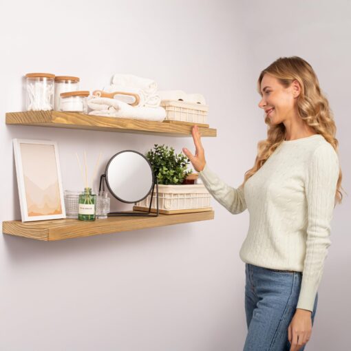 BAOBAB WORKSHOP Wood Floating Shelves for Bathroom - Long Floating Shelves for Wall for Bedroom Kitchen Living Room - Oak Shelves for Wall - 36 x 6.7 Inch, Set of 2 - Image 7