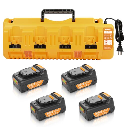 Lenoya Upgraded 7.0Ah Replacement for Dewalt 20V Battery 4Packs 20V Max High Capacity and DCB104 Charger Replacement for DCB200 DCB203 DCB204 DCB206