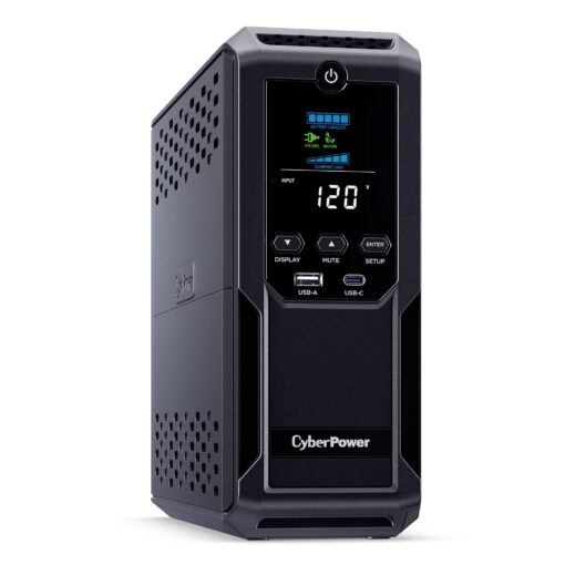CyberPower CP1350AVRLCD3 Intelligent LCD UPS System, 1350VA/815W, 12 Outlets, 2 USB Ports, AVR, Mini Tower, Black - Image 7
