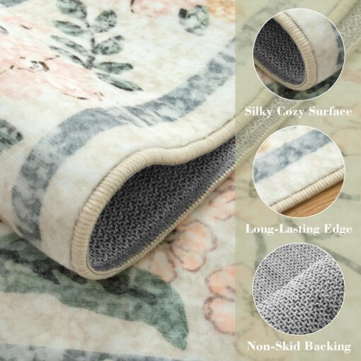 Wonnitar Large Rugs for Living Room, Soft Washable Floral 9x12 Area Rug for Bedroom, Boho Non-Shedding Foldable Carpet for Kids Playroom Apartment Home Decor - Image 6