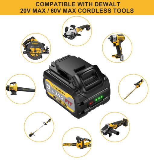 LONG FIT 2 Pack Replace for DeWalt DCB606 DCB609 20V/60V MAX 9.0Ah Battery Compatible with DeWalt 20V/60V Power Tools Compatible with DeWalt 20-60v Battery - Image 5
