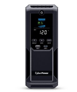CyberPower CP1350AVRLCD3 Intelligent LCD UPS System, 1350VA/815W, 12 Outlets, 2 USB Ports, AVR, Mini Tower, Black
