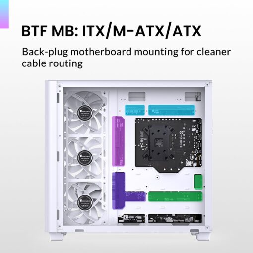 JONSBO TK-3 White One-Piece Curved Glass ATX Mid Tower Pc Case, One-Piece Curved Glass, Support BTF MB/Dual 360 AIO/ATX PSU/40Series GPU, with 10 Fan Positions, 270 Degree Side View Display,White - Image 7