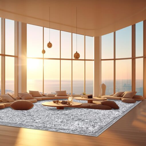 Vaukki Living Room Rug, Vintage Shaggy Soft Laundry Rug, Non Slip Kitchen Area Mat, Washable Farmhouse Bedroom Area Carpet for Bathroom, Kitchen and Kidsroom (8'x10', Grey) - Image 5
