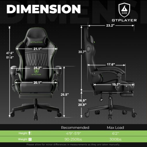 GTPLAYER Chair Computer Gaming Chair (Leather, Green) - Image 2