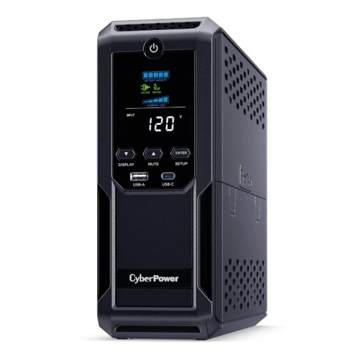 CyberPower CP1350AVRLCD3 Intelligent LCD UPS System, 1350VA/815W, 12 Outlets, 2 USB Ports, AVR, Mini Tower, Black - Image 5