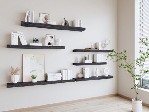 XWNE Rusitc Floating Shelves 48 inch Long 8 "deep Set of 2, Heavy Duty Wood Wall Mounted Shelves for Bathroom Living Room Kitchen,Book Shelves with Thickened Hidden Bracket-Black - Image 9