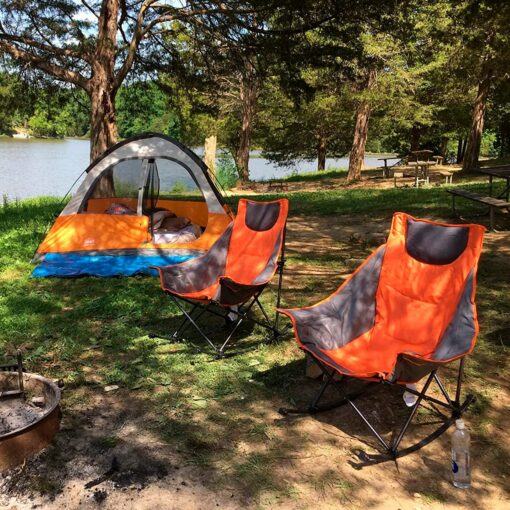 SUNNYFEEL Rocking Camping Chair, Luxury Padded Recliner, Oversized Folding Lawn Chair with Pocket, Heavy Duty for Outdoor/Picnic/Lounge/Patio, Portable Camp Rocker Chairs with Carry Bag - Image 7