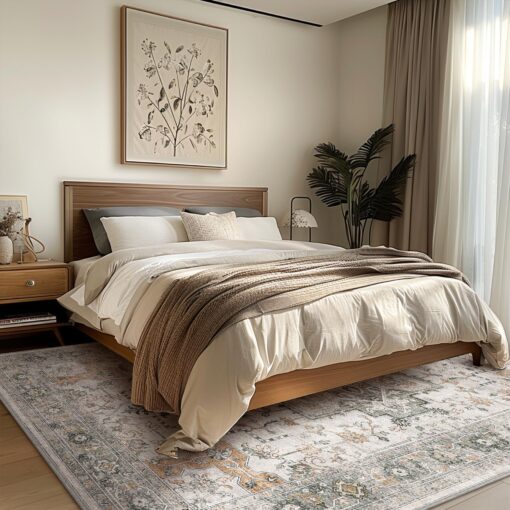GENIMO 8x10 Area Rugs for Living Room, Machine Washable Non Slip Vintage Rugs, Low Pile Lightweight Chenille Print Rug for Bedroom, Dining Room, Home Office, Light Taupe Brown - Image 4