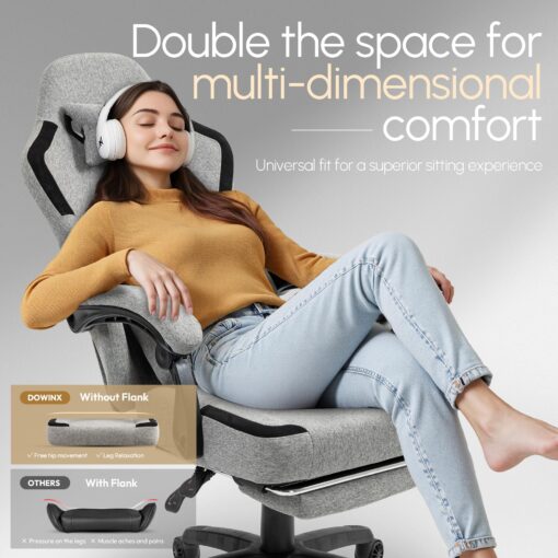 Dowinx Fabric Gaming Chair with Pocket Spring Cushion,Breathable Computer Chair with Massage Lumbar Support and Footrest,High Back Game Office Chair for Adult,Grey - Image 7