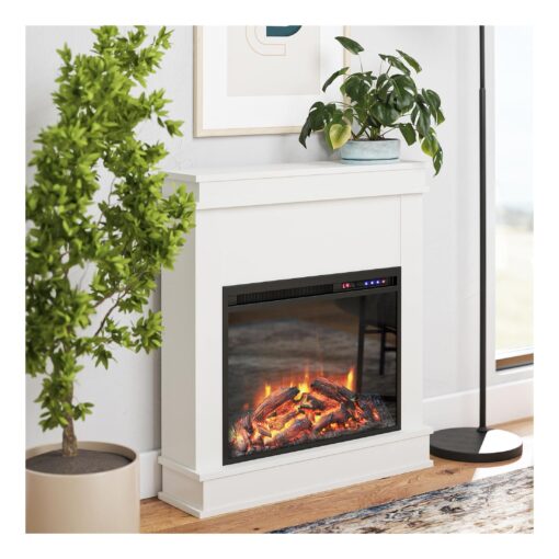 Ameriwood Home Mateo 30 Inch Electric Fireplace with Mantel, Replaceable Fireplace Insert Heater, Freestanding, Remote Control, Timer, Realistic Log and Flame Effect, White - Image 8