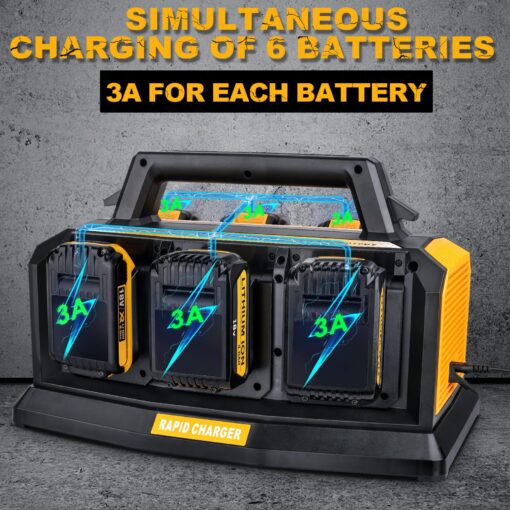 20V Max Battery Rapid Meanwhile Fast Charger 6-Ports,Charger Station for Dewalt 20V/60v Max Battery,Simultaneous Charging of 6 Port Each 3A,Compatible with Dewalt 12V/20V 60V Multi Battery Tools - Image 7