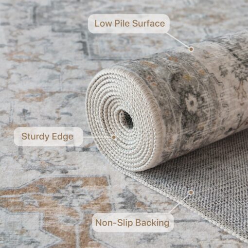 GENIMO 8x10 Area Rugs for Living Room, Machine Washable Non Slip Vintage Rugs, Low Pile Lightweight Chenille Print Rug for Bedroom, Dining Room, Home Office, Light Taupe Brown - Image 8