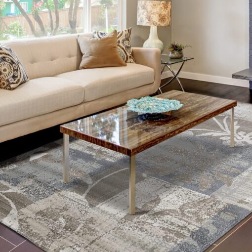 Superior Indoor Area Rug, Jute Backed, Perfect for Office, Living/Dining Room, Bedroom, Kitchen, Hallway, Entryway, Floor, Modern Floral Patchwork Decor, Pastiche Collection, 9' x 12', Ivory