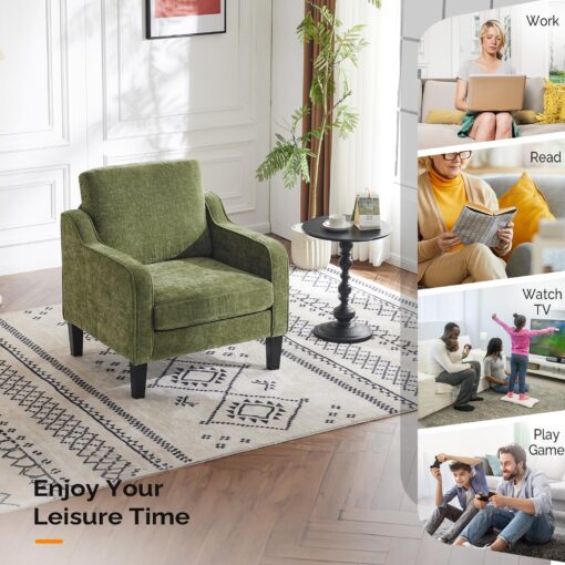 VINGLI Accent Chair for Living Room Chairs Olive Green Reading Chair for Bedroom Scooped Arm Chair Mid Century Modern Accent Chairs Upholstered Comfy Chair for Apartment, Waiting Room - Image 2