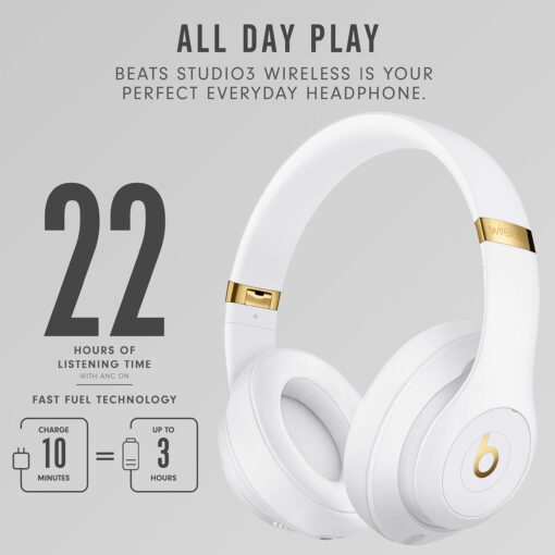Beats Studio3 Wireless Noise Cancelling Over-Ear Headphones - Apple W1 Headphone Chip, Class 1 Bluetooth, 22 Hours of Listening Time, Built-in Microphone - White - Image 6