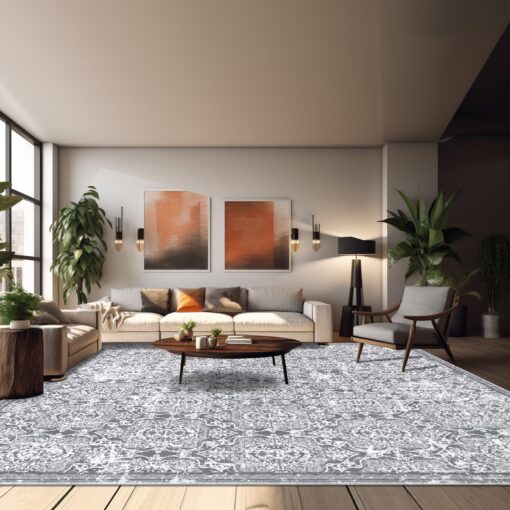 Vaukki Living Room Rug, Vintage Shaggy Soft Laundry Rug, Non Slip Kitchen Area Mat, Washable Farmhouse Bedroom Area Carpet for Bathroom, Kitchen and Kidsroom (8'x10', Grey) - Image 6