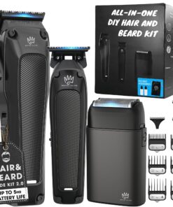 Royal Clips Hair and Beard Fade Kit 2.0 – Professional Clipper, Trimmer & Foil Shaver Bundle for Men, Complete Haircut Set for Barbers, Home Use & Grooming – 5-Hour Battery, 10pcs Limit Combs - Black