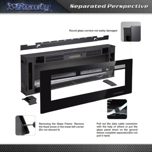 Xbeauty 36" Electric Fireplace in-Wall Recessed and Wall Mounted 1500W Fireplace Heater and Linear Fireplace with Timer/Multicolor Flames/Touch Screen/Remote Control Black - Image 4